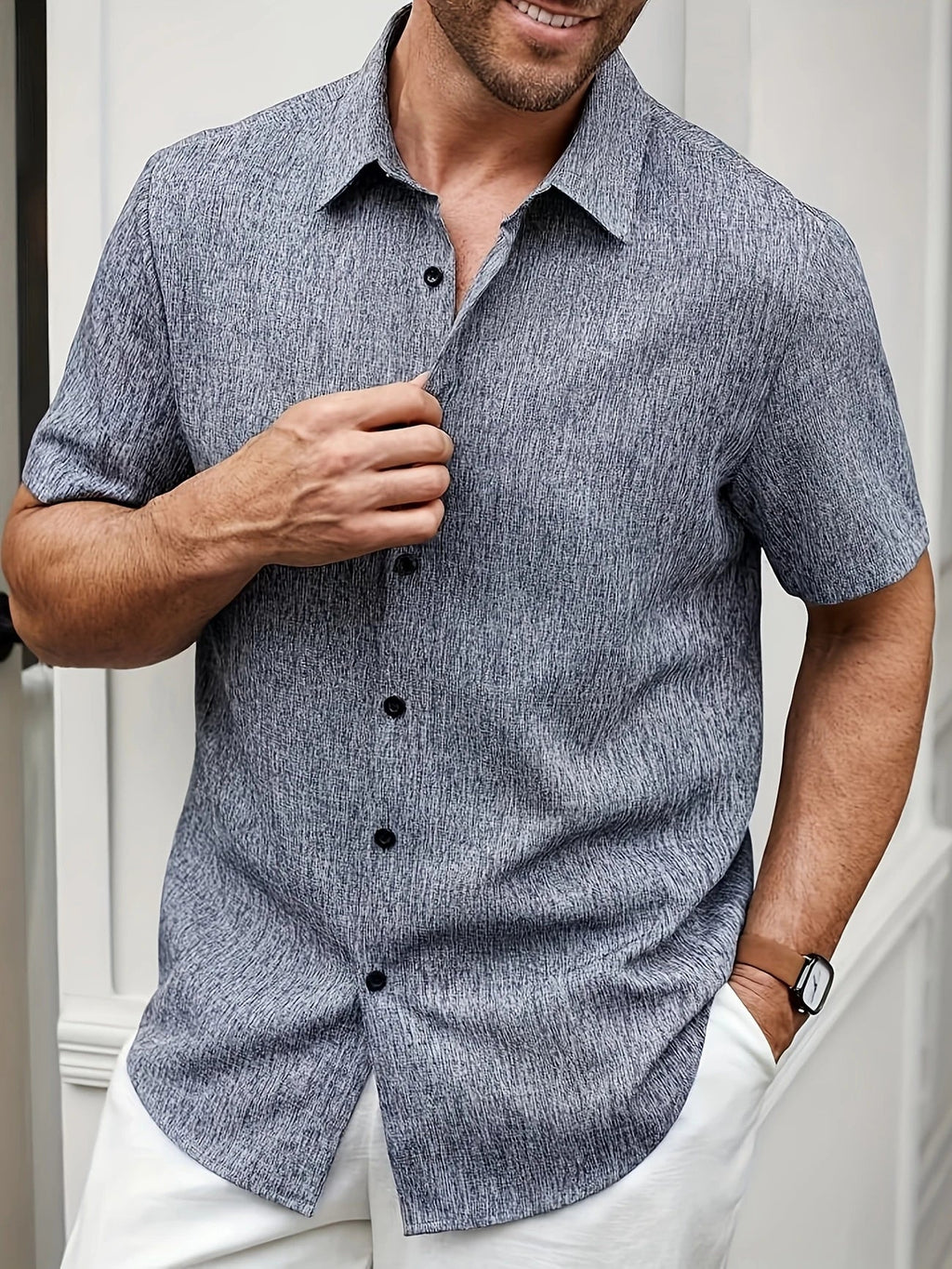 Men's Short-Sleeve Linen Shirt - Lightweight Summer Shirt Made from Linen Blend - Breathable Casual Shirt for Vacation and Everyday Wear