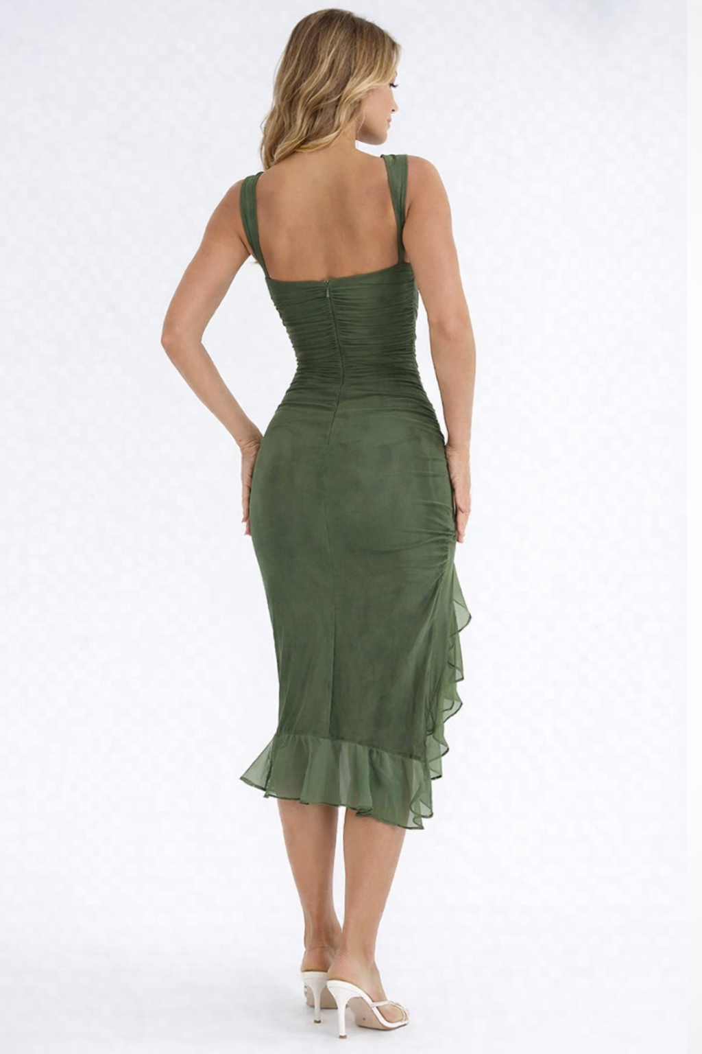 Damen Midi-Kleid für Hochzeitsgäste | Ärmelloses Kleid mit Raffung, asymmetrischem Saum und Schlitz für festliche Anlässe