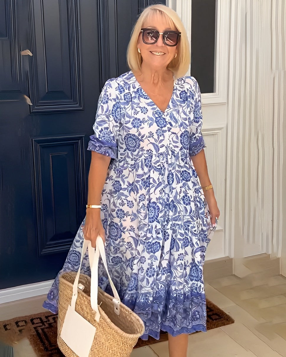 Women's Maxi Dress with Floral Pattern | Airy Summer Dress with V-Neck | Floral Casual Dress for Every Day