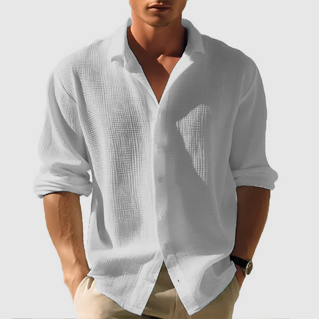Men's Casual Long-Sleeve Shirt | Classic Button-Down Shirt with Notched Collar | Comfortable Solid Color Top for Everyday and Office Wear