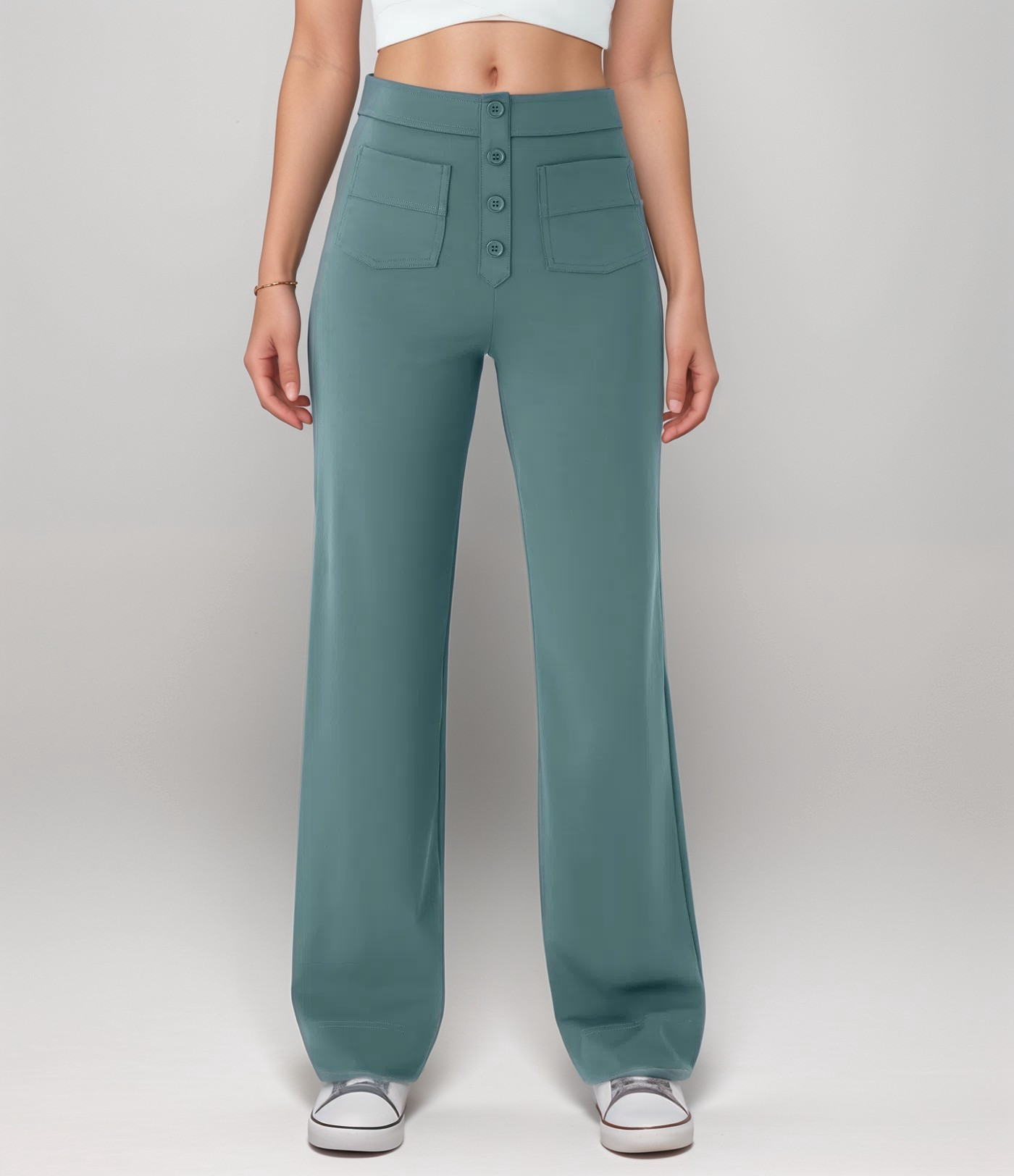 Women's High Waist Pants | Elastic Sculpting Pants with Wide Legs | Comfortable Stretch Pants with Pockets and Shaping Effect