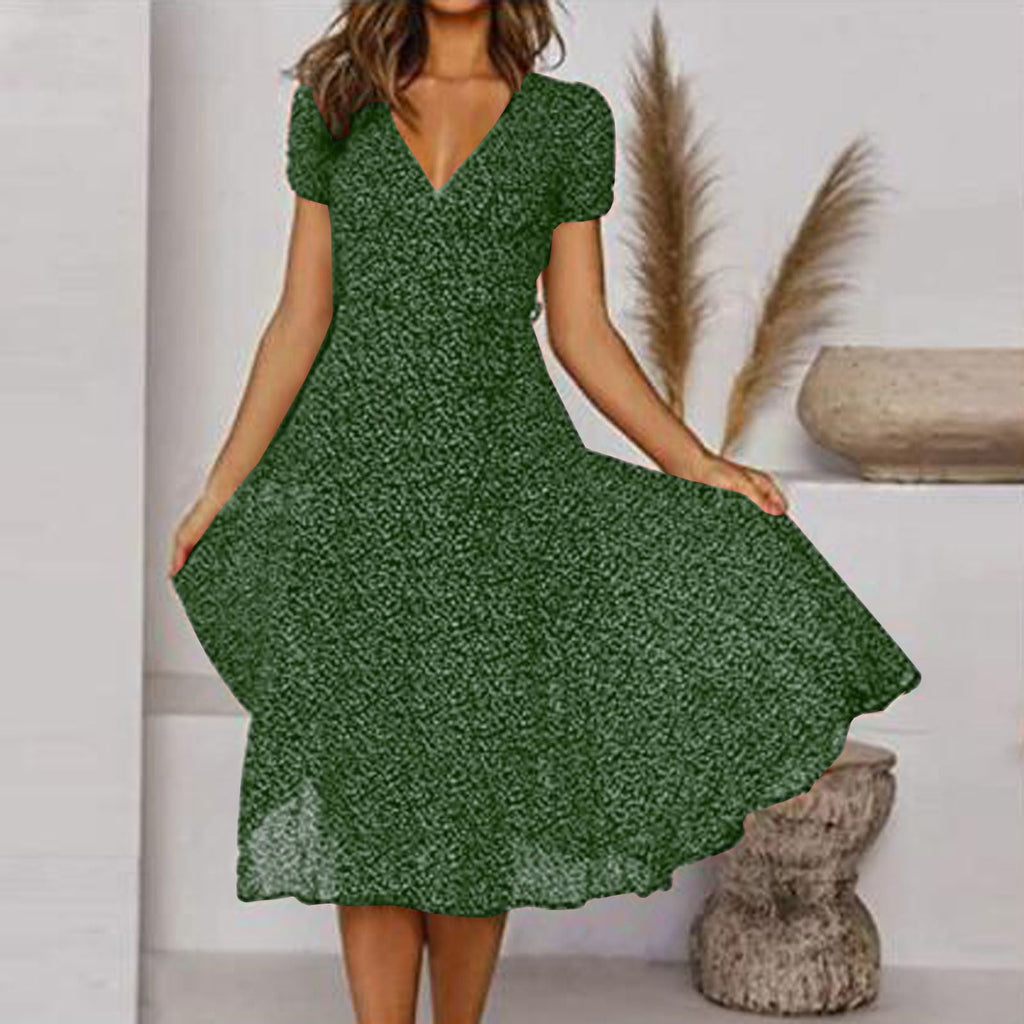 Damen Sommerkleid in A-Linie mit V-Ausschnitt | Luftiges Freizeitkleid aus leichtem Stoff für warme Tage und den Urlaub