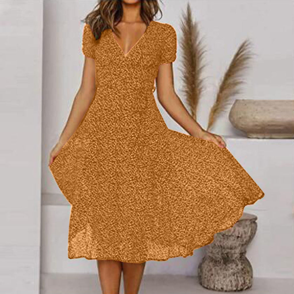 Damen Sommerkleid in A-Linie mit V-Ausschnitt | Luftiges Freizeitkleid aus leichtem Stoff für warme Tage und den Urlaub