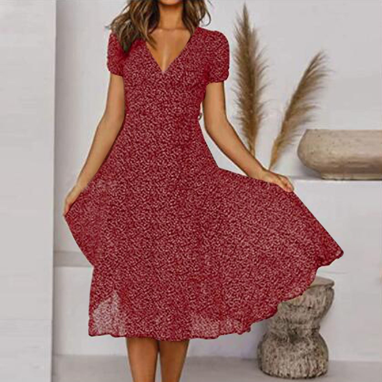 Damen Sommerkleid in A-Linie mit V-Ausschnitt | Luftiges Freizeitkleid aus leichtem Stoff für warme Tage und den Urlaub