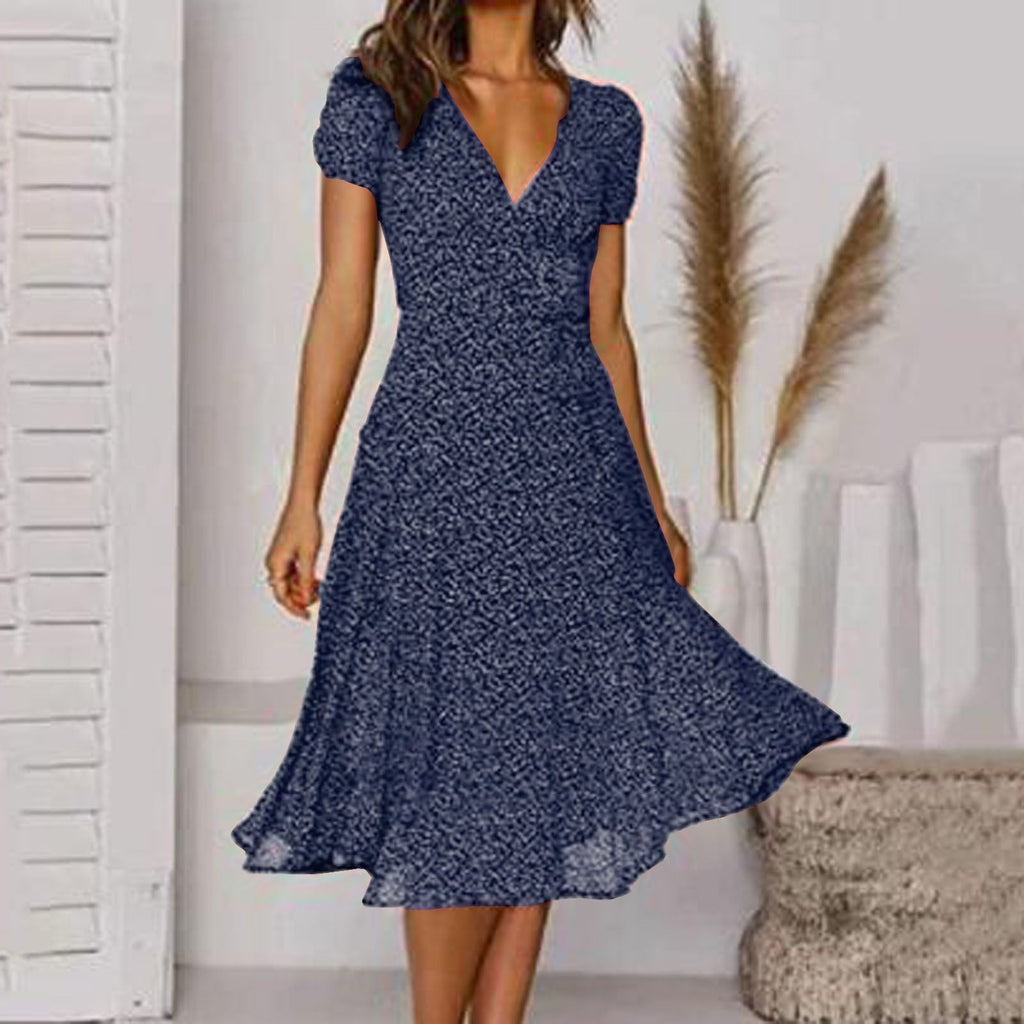 Damen Sommerkleid in A-Linie mit V-Ausschnitt | Luftiges Freizeitkleid aus leichtem Stoff für warme Tage und den Urlaub