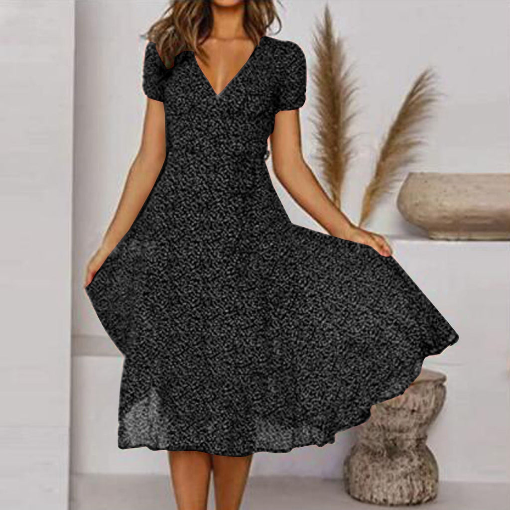 Damen Sommerkleid in A-Linie mit V-Ausschnitt | Luftiges Freizeitkleid aus leichtem Stoff für warme Tage und den Urlaub