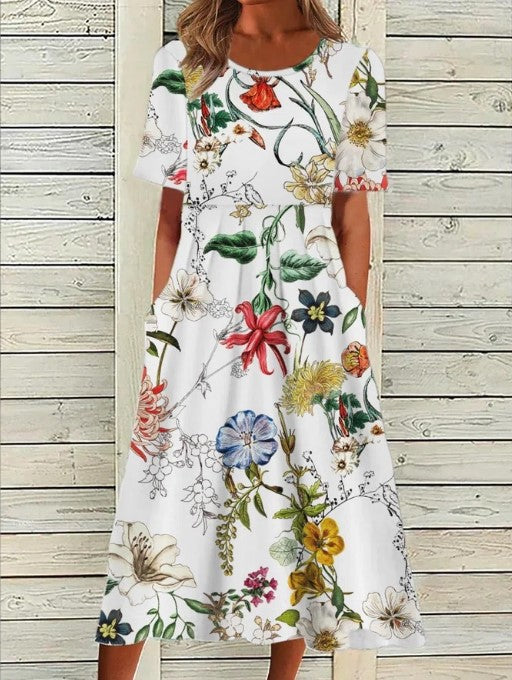 Bedrucktes Blumen-Midikleid für Damen