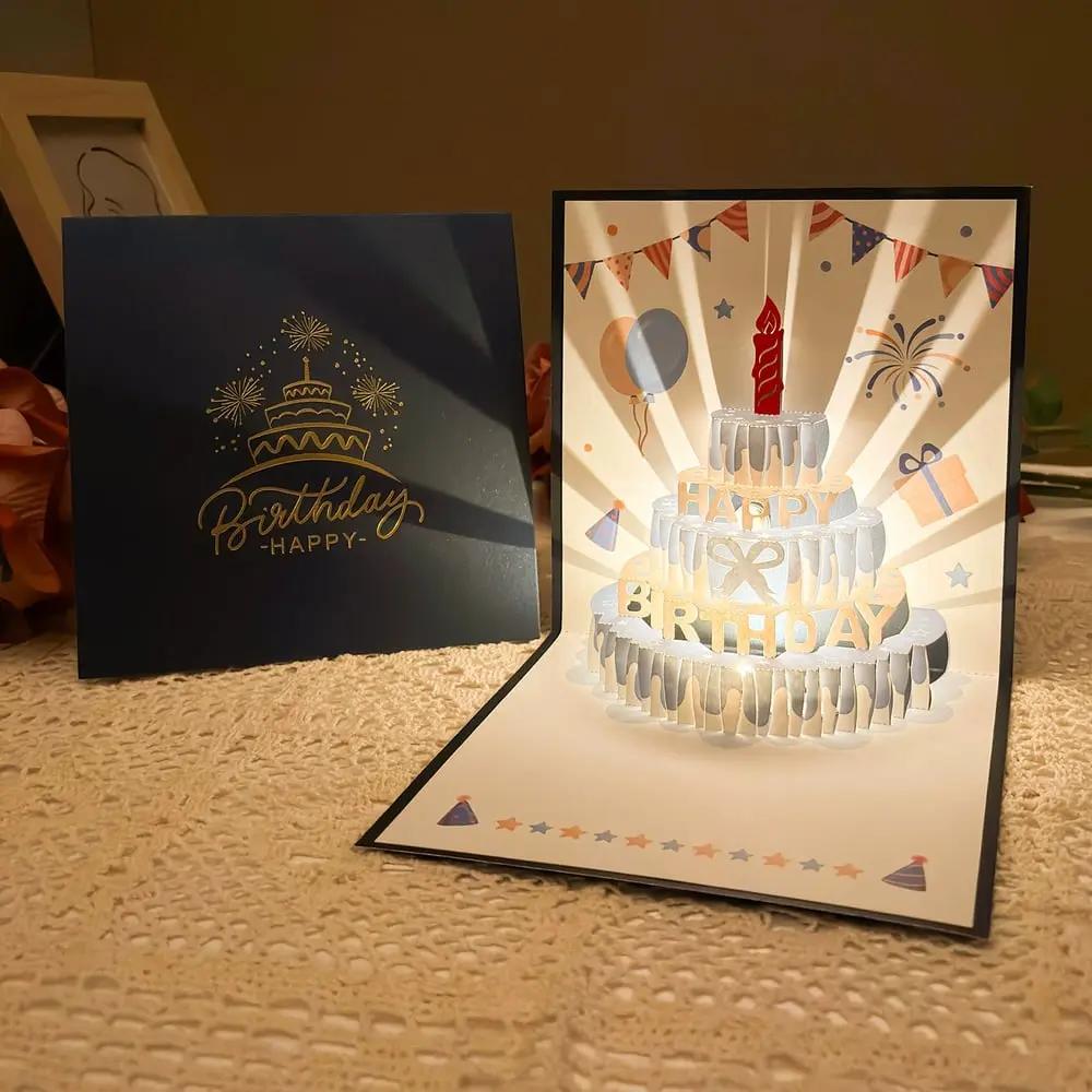 3D Pop-up Geburtstagskarte – handgemachte Grußkarte mit LED-Licht und Musik Zorenza