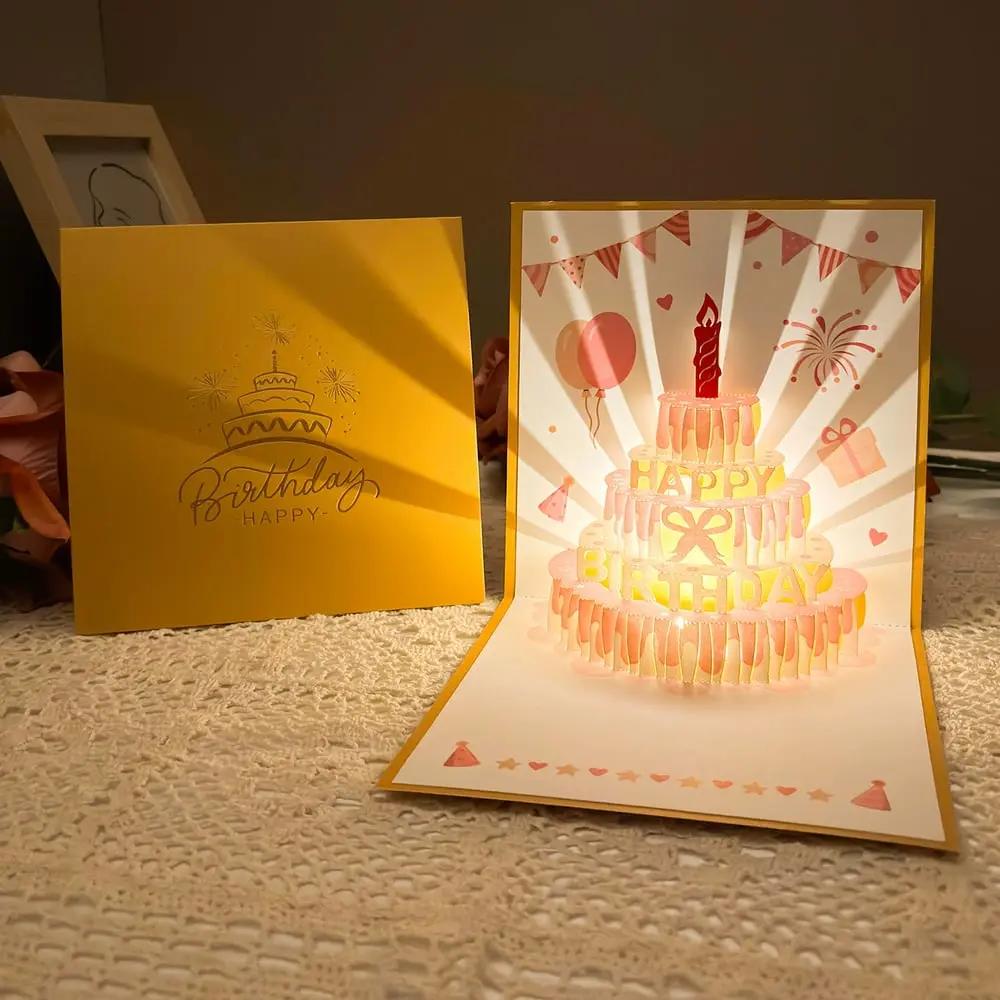 3D Pop-up Geburtstagskarte – handgemachte Grußkarte mit LED-Licht und Musik Zorenza