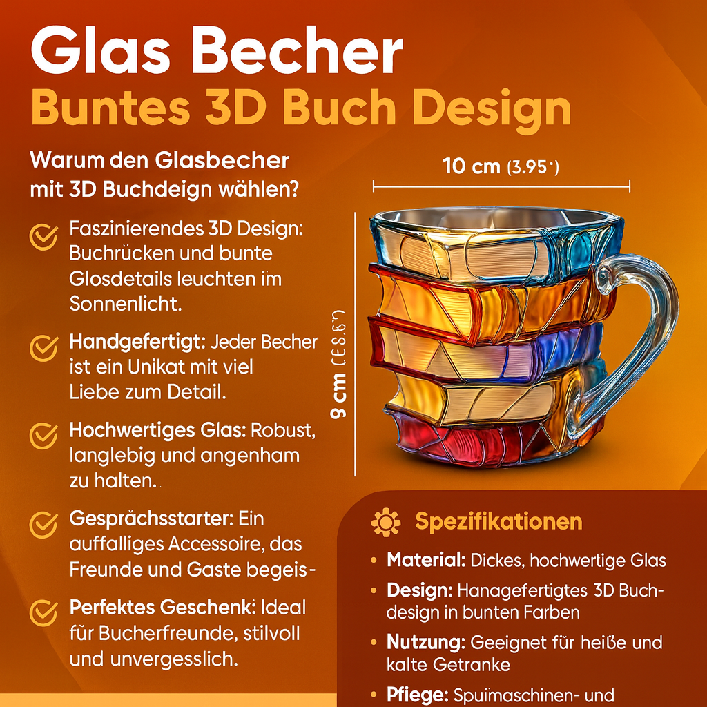 Bunter 3D-Bücher-Becher aus Kunstharz