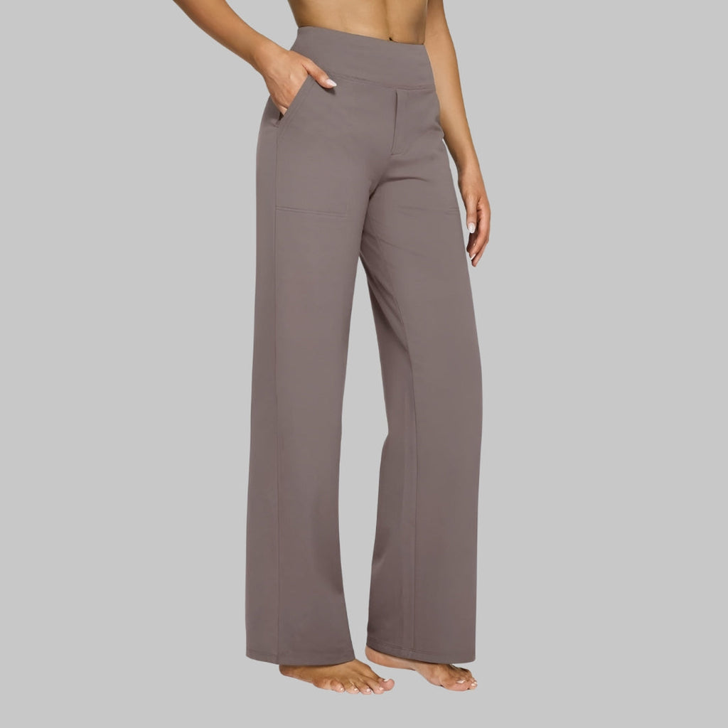 High Waist Hose Damen | Stoffhose mit weitem Bein und praktischen Taschen | Elegante Business Hose für Büro und Alltag