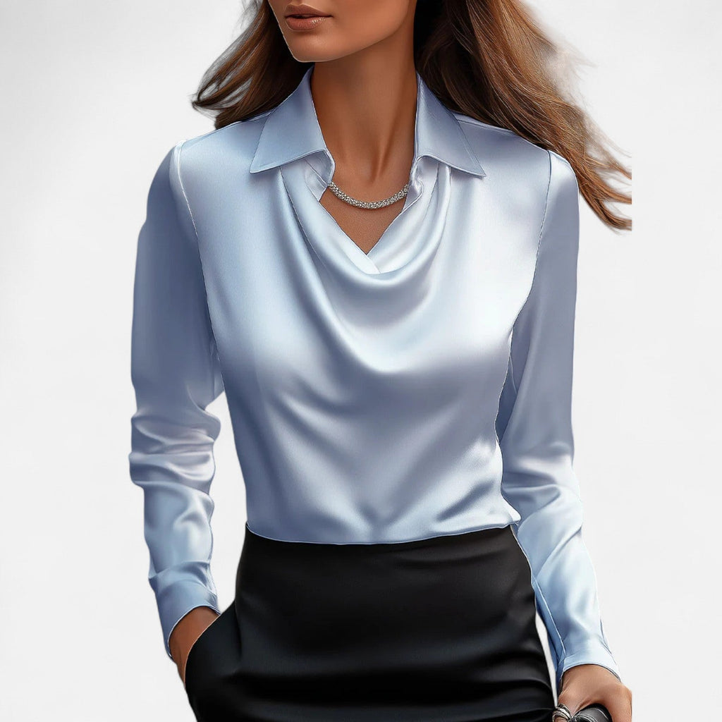 Satinbluse mit Wasserfallausschnitt für Damen – Elegantes Design & Zeitloser Stil