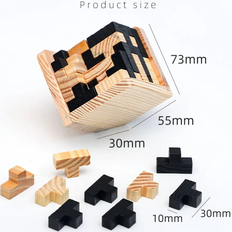 54 Teile eines kniffligen Holzpuzzles