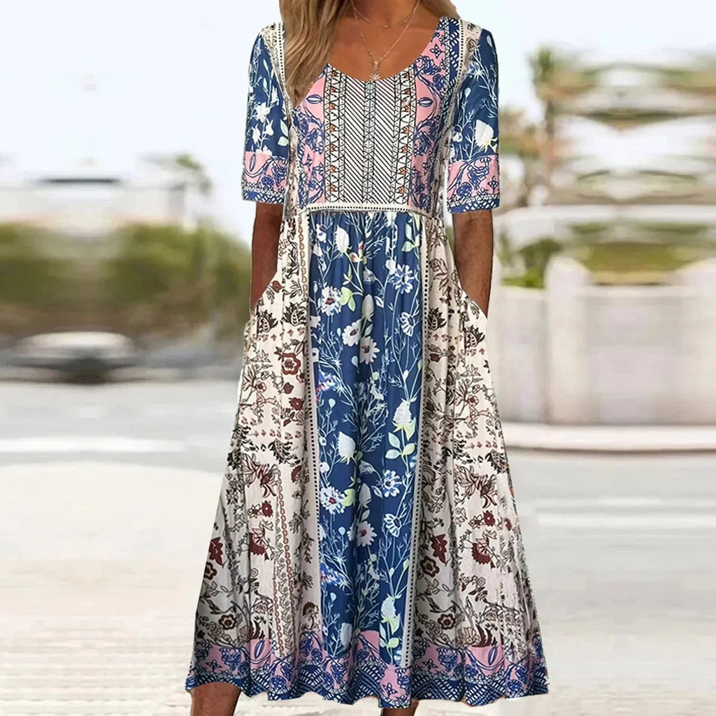 Women's midi dress with boho print