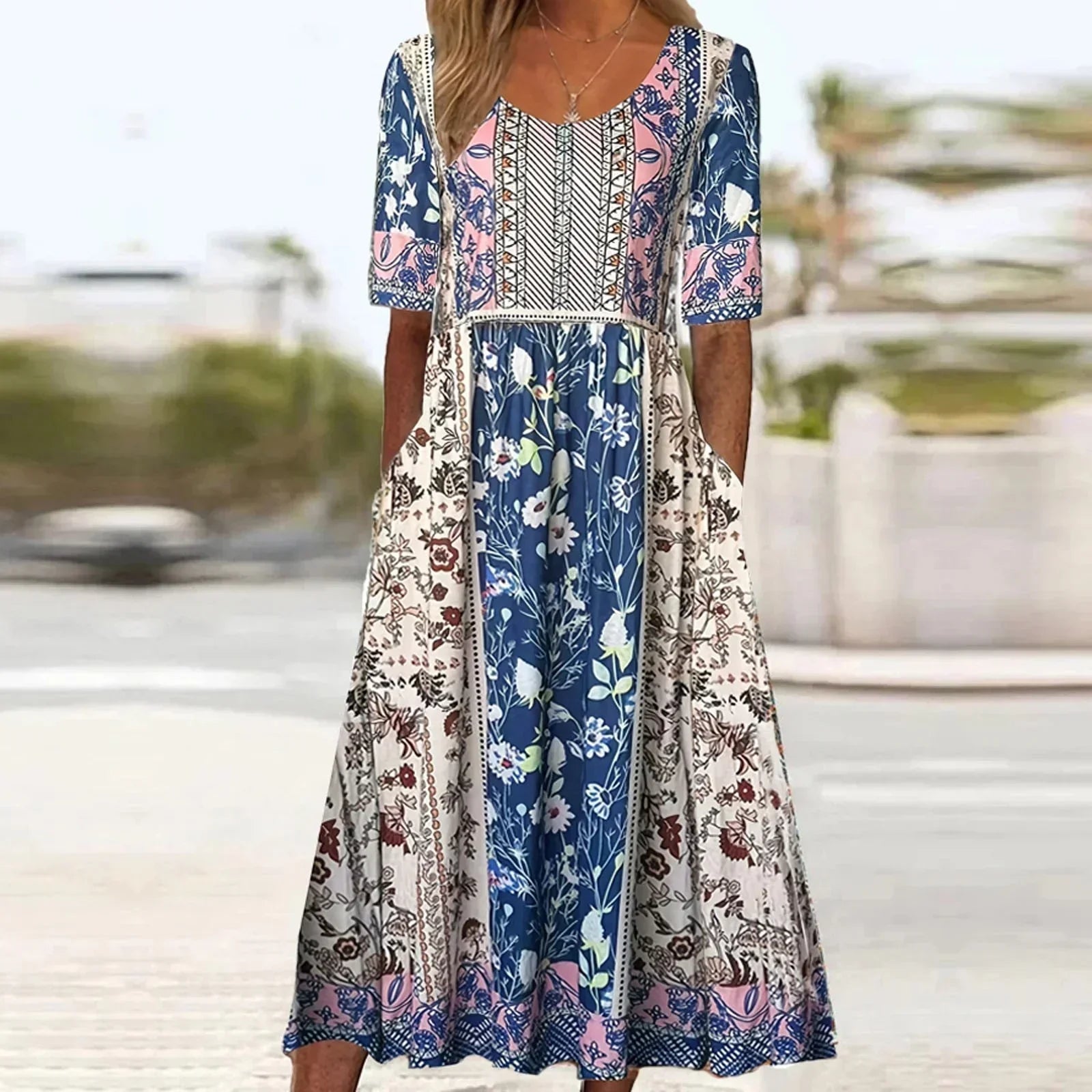 Women's midi dress with boho print
