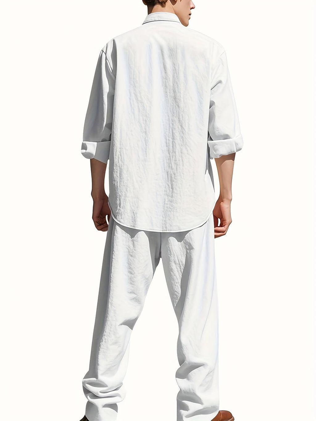 Leinen Set Herren | Luftiges Sommer Set aus atmungsaktivem Leinen mit Stehkragen Hemd und Relaxed Fit Hose für den Urlaub
