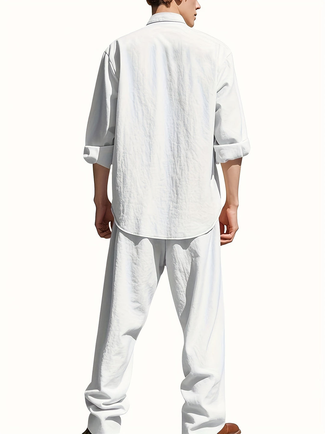 Leinen Set Herren | Luftiges Sommer Set aus atmungsaktivem Leinen mit Stehkragen Hemd und Relaxed Fit Hose für den Urlaub