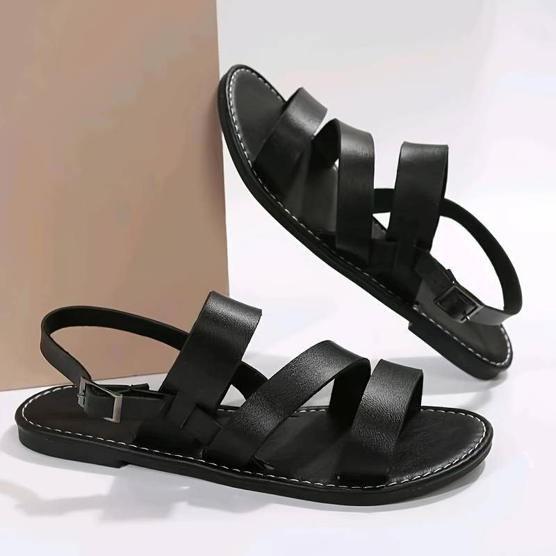 Women's sandals made of vegan leather | Flat strappy sandals with heel strap | Comfortable summer shoes for everyday use
