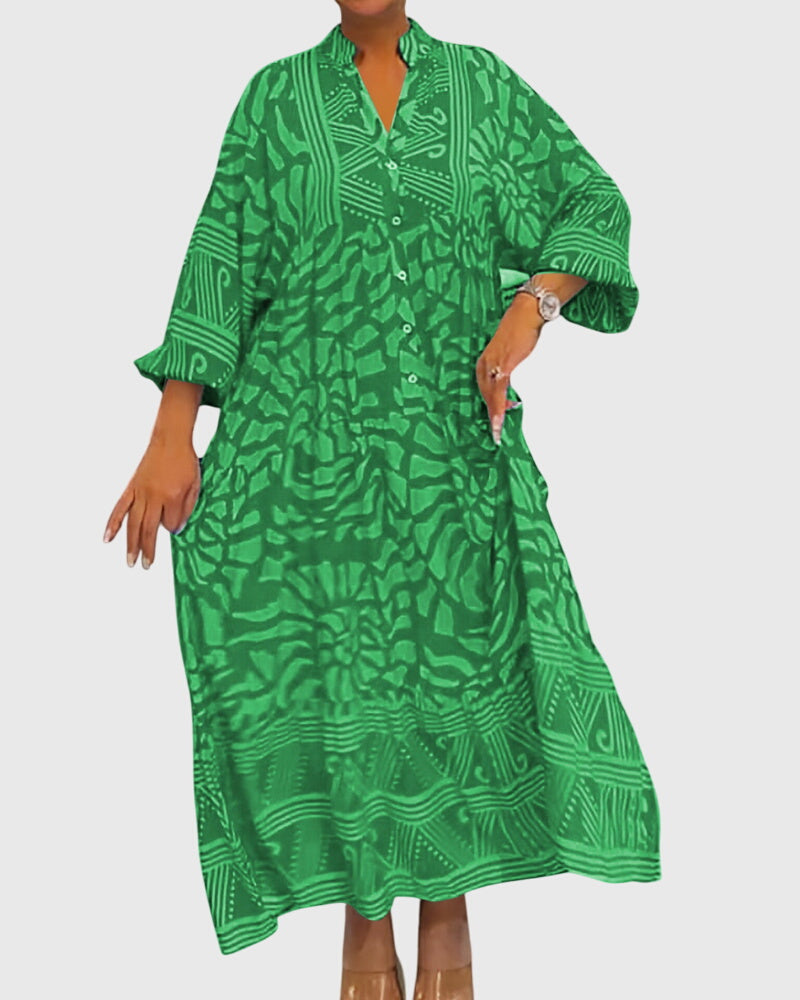 Women's Maxi Dress with V-Neck and Half-Length Sleeves | Airy Summer Dress with Print in a Loose Fit for Everyday Wear