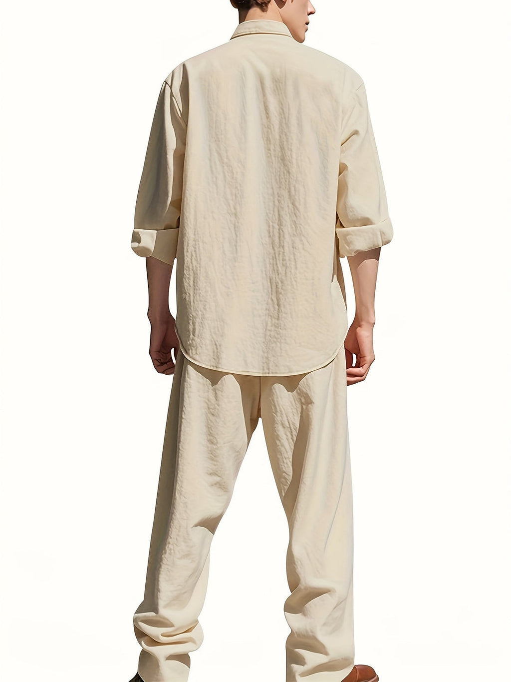 Leinen Set Herren | Luftiges Sommer Set aus atmungsaktivem Leinen mit Stehkragen Hemd und Relaxed Fit Hose für den Urlaub
