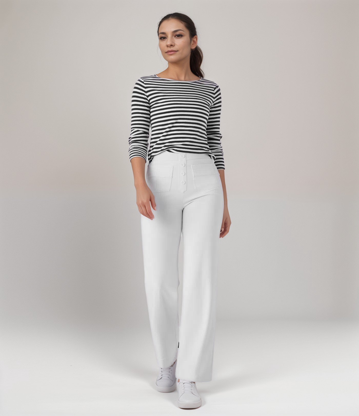 Women's High Waist Pants | Elastic Sculpting Pants with Wide Legs | Comfortable Stretch Pants with Pockets and Shaping Effect