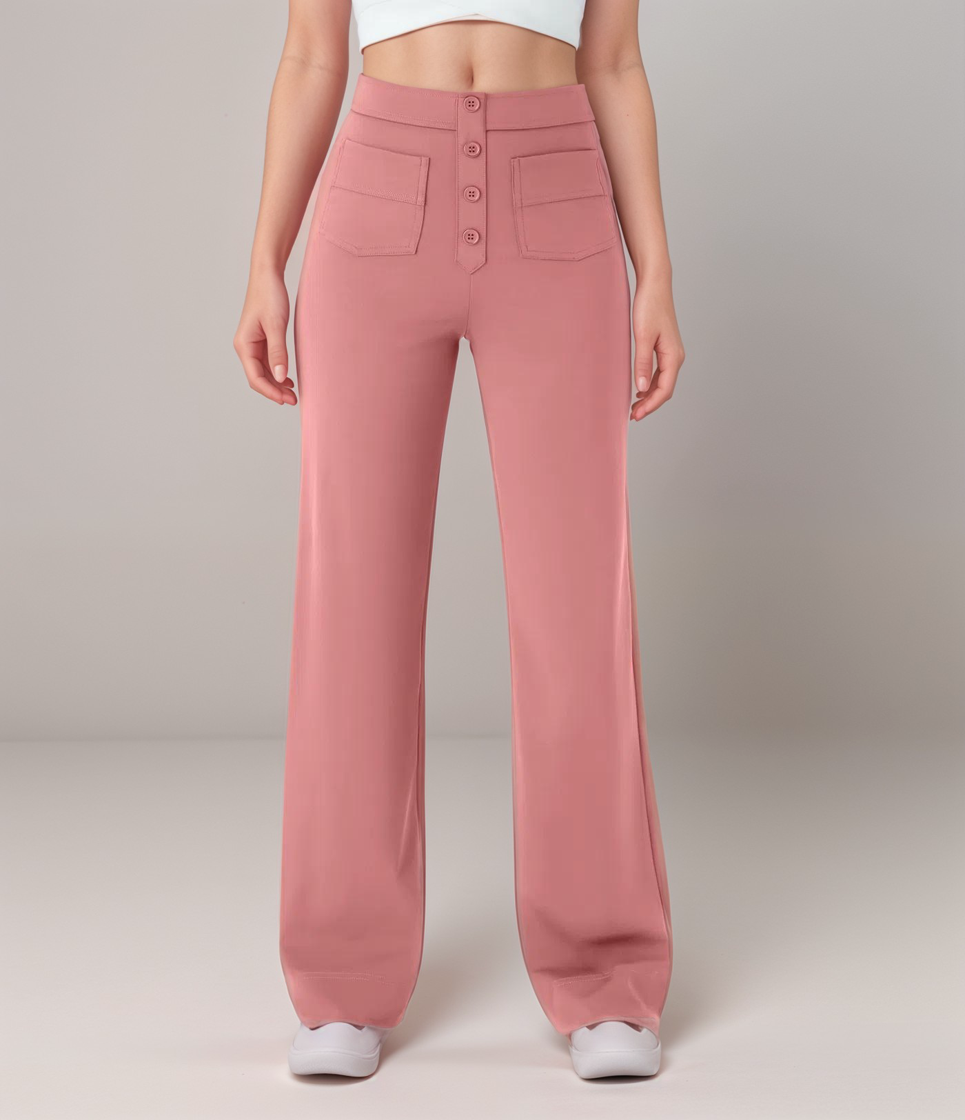 Women's High Waist Pants | Elastic Sculpting Pants with Wide Legs | Comfortable Stretch Pants with Pockets and Shaping Effect