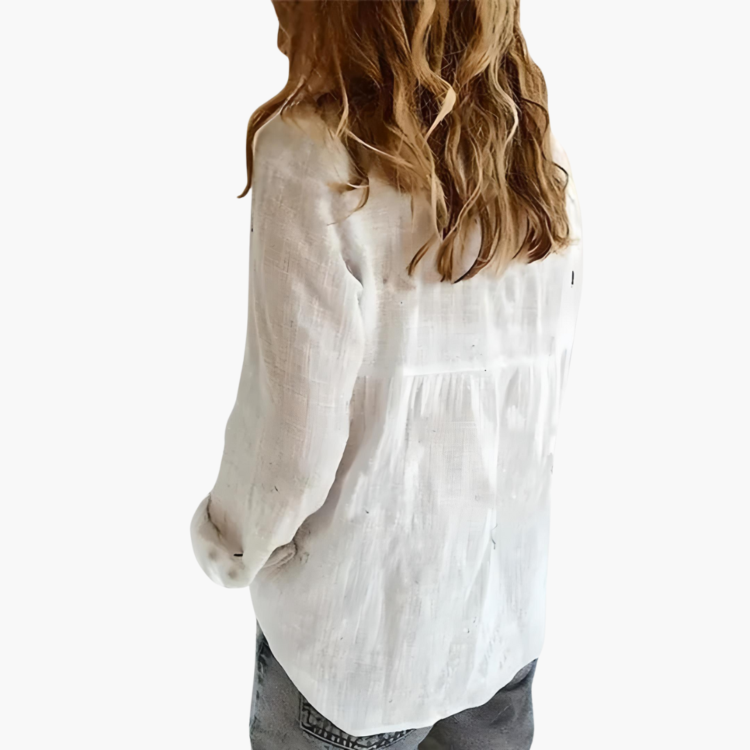 Women's blouse with button placket and collar