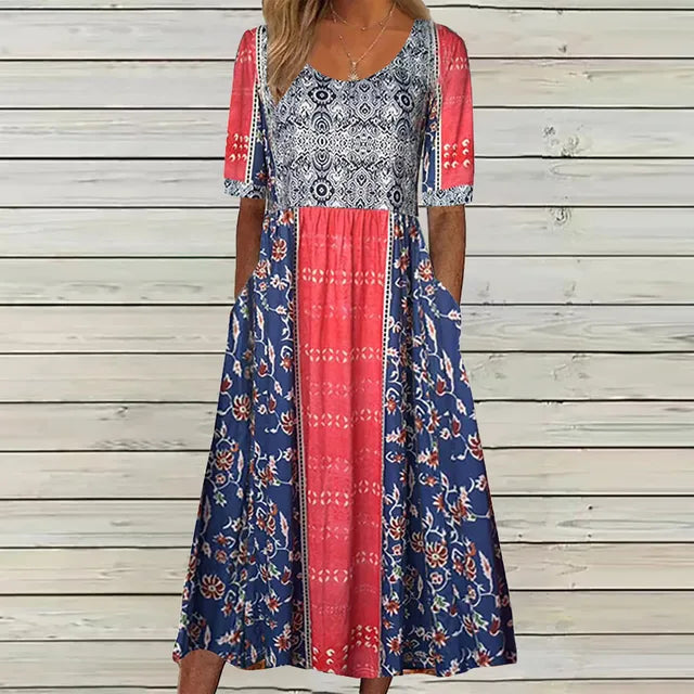Women's midi dress with boho print