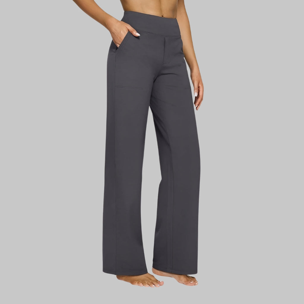 High Waist Hose Damen | Stoffhose mit weitem Bein und praktischen Taschen | Elegante Business Hose für Büro und Alltag