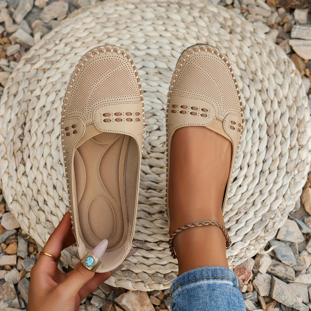 Women's Breathable Slip-On Shoes | Comfortable Slip-On Loafers with Perforated Pattern and Soft Sole for Everyday Wear | Lightweight Loafers