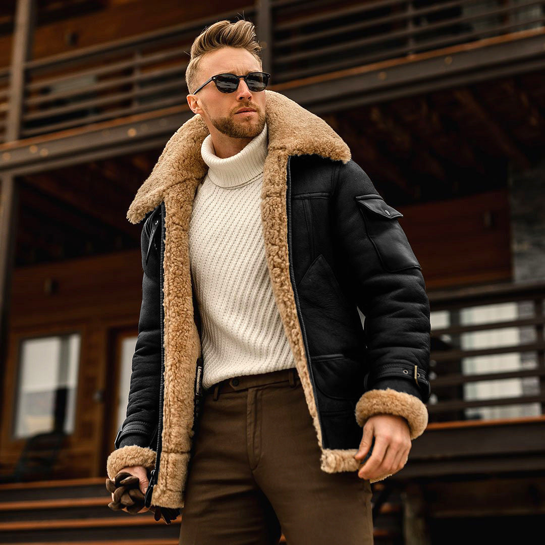 Aviator Jacket for Men in Shearling Faux Leather | Warm Pilot Coat in Synthetic Leather