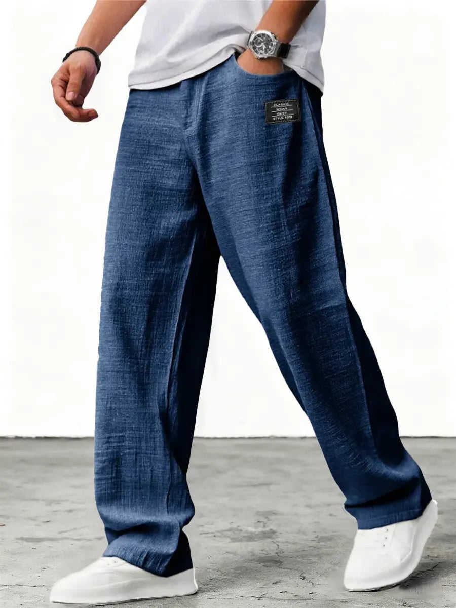 Men's linen pants with wide legs and drawstring | Comfortable fabric pants with a straight cut and practical side pockets
