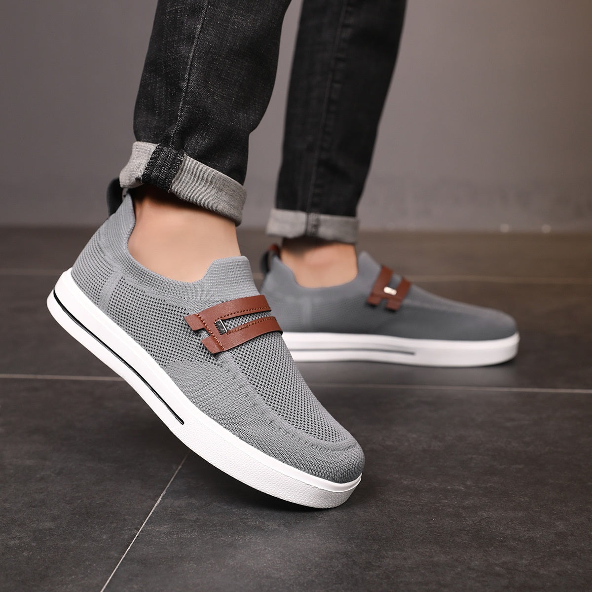 Men's Slip-On Sneakers | Breathable Knit Shoes for Everyday Wear | Lightweight Casual Shoes Without Laces & Comfortable