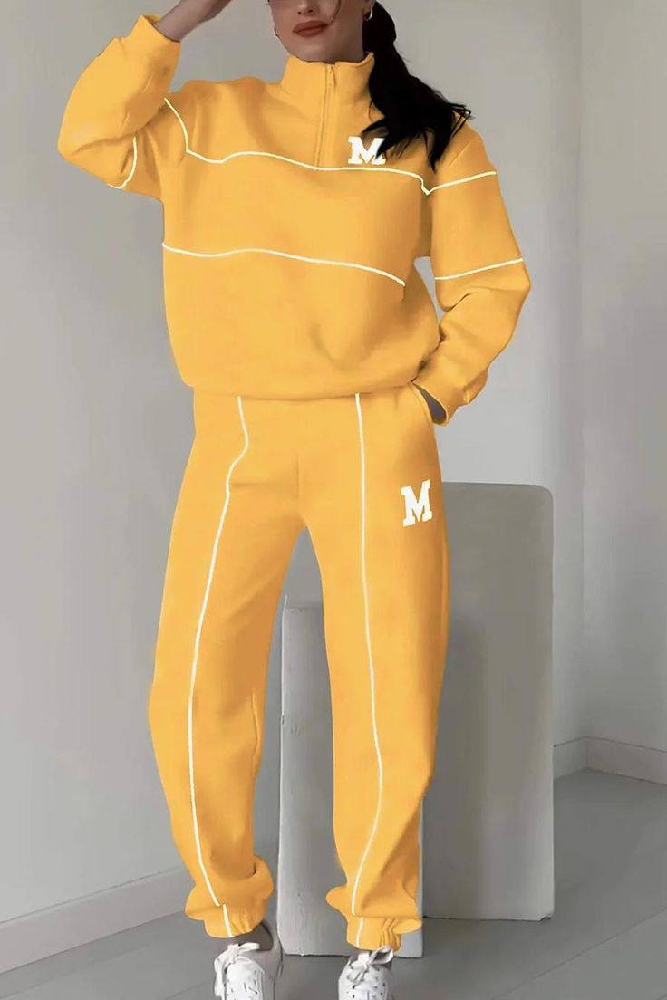 Damen Trainingsanzug Set mit Half-Zip Sweater und Kontraststreifen | Sportlicher Zweiteiler im Relaxed Fit für Alltag und Freizeit