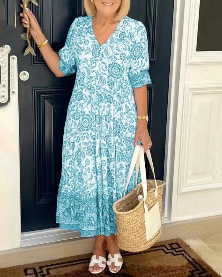 Women's Maxi Dress with Floral Pattern | Airy Summer Dress with V-Neck | Floral Casual Dress for Every Day