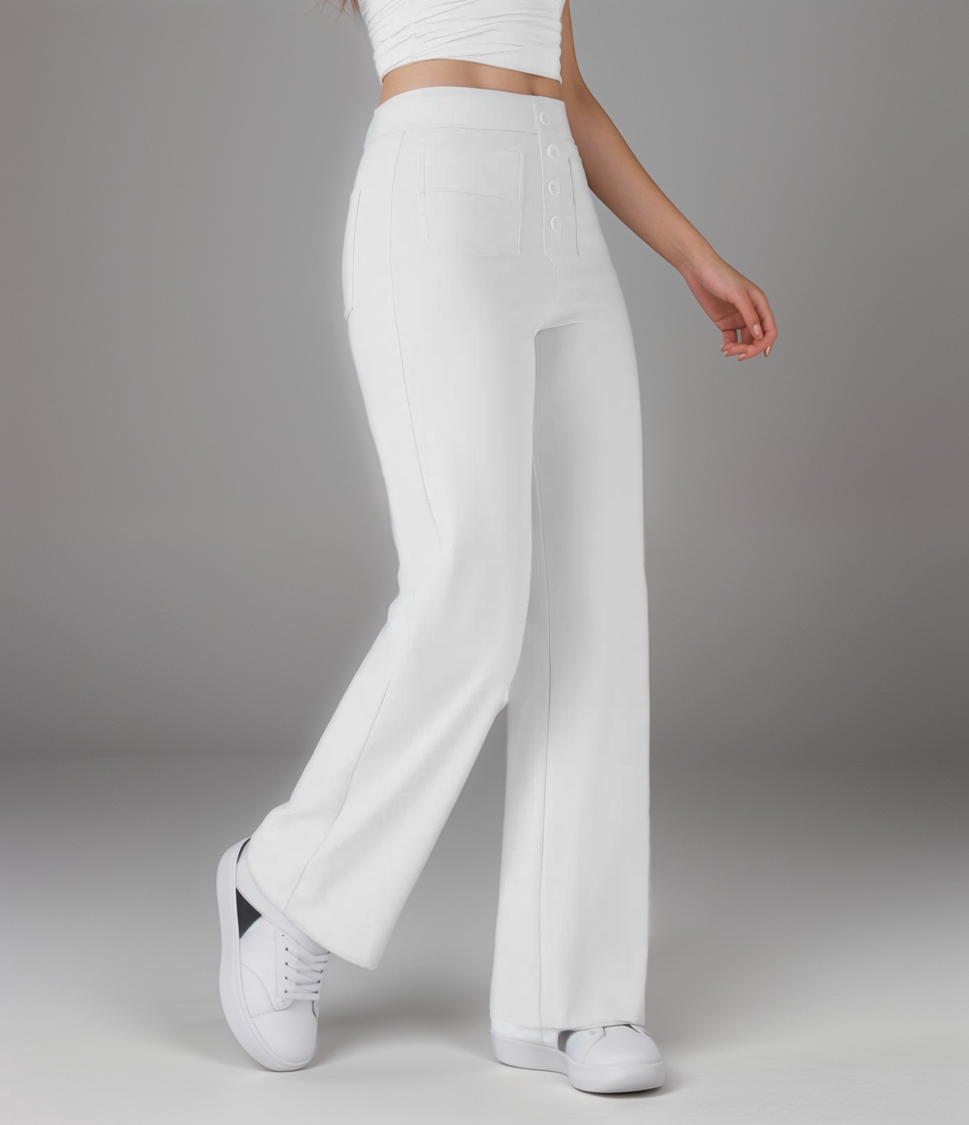 Women's High Waist Pants | Elastic Sculpting Pants with Wide Legs | Comfortable Stretch Pants with Pockets and Shaping Effect