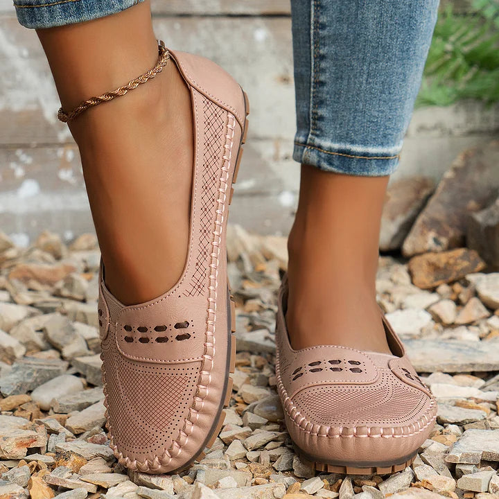 Women's Breathable Slip-On Shoes | Comfortable Slip-On Loafers with Perforated Pattern and Soft Sole for Everyday Wear | Lightweight Loafers