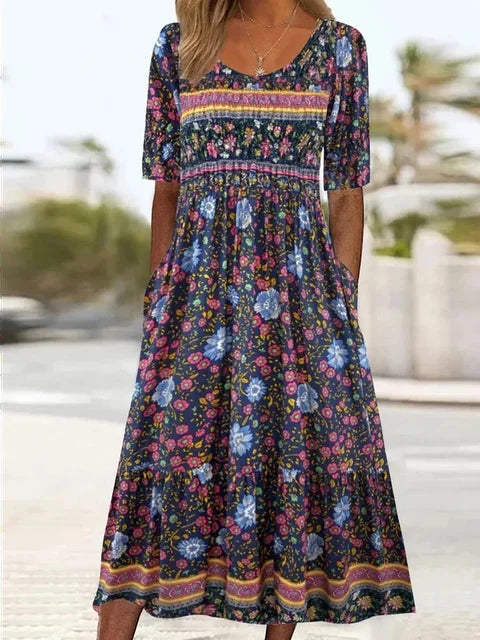 Women's midi dress with boho print