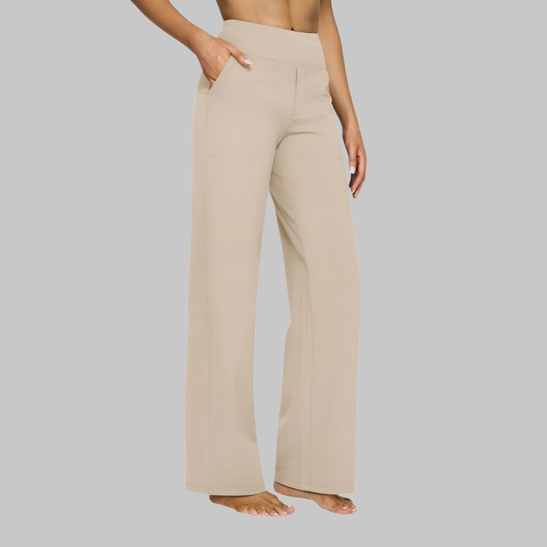 High Waist Hose Damen | Stoffhose mit weitem Bein und praktischen Taschen | Elegante Business Hose für Büro und Alltag