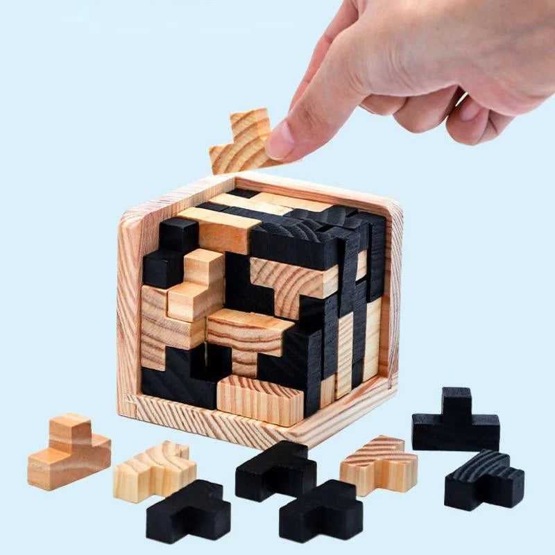 54 Teile eines kniffligen Holzpuzzles