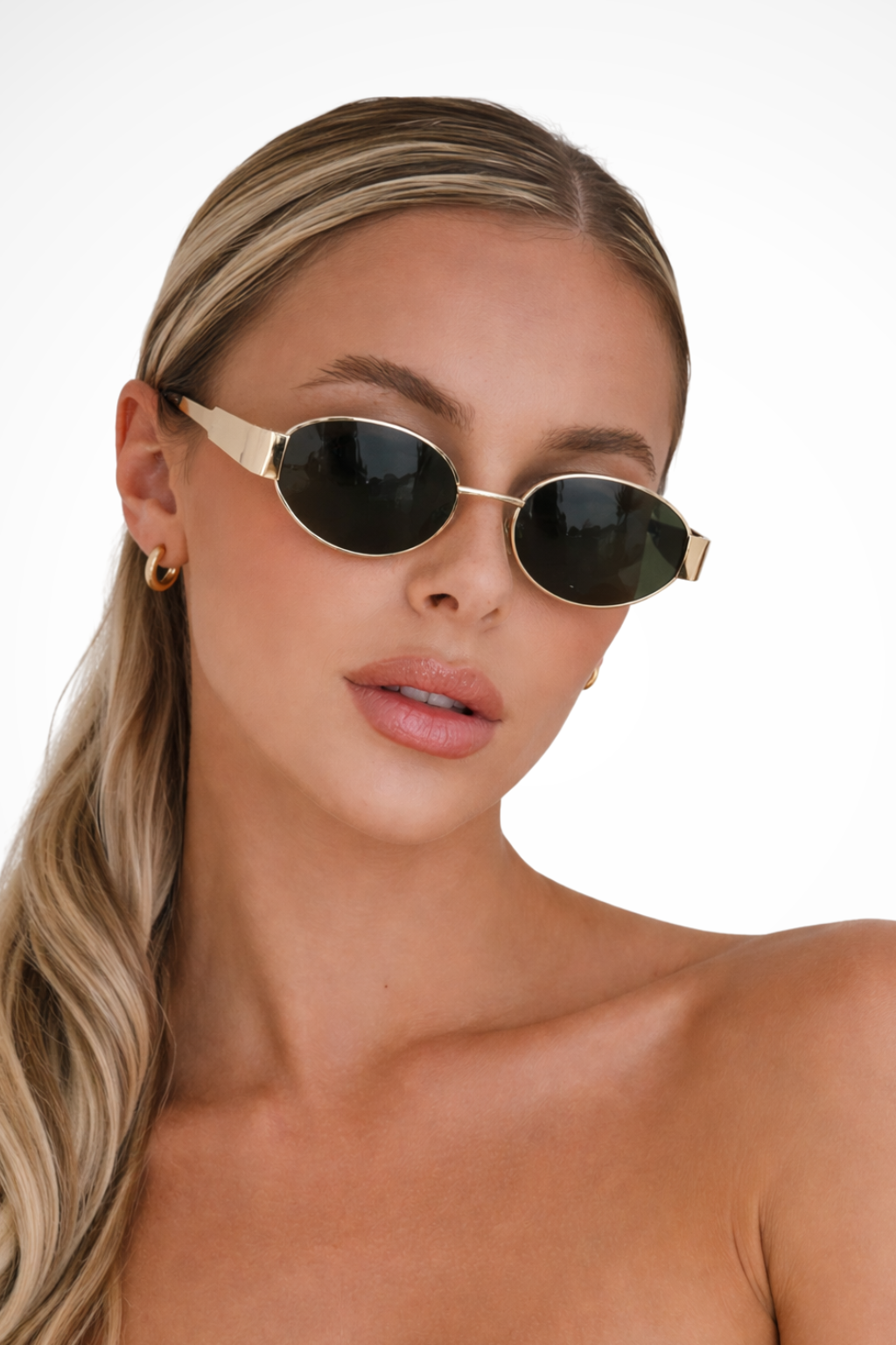 Damen Sonnenbrille Oval mit schmalem Metallgestell | Leichte Retro-Sonnenbrille mit dunklen Gläsern für Alltag & Freizeit