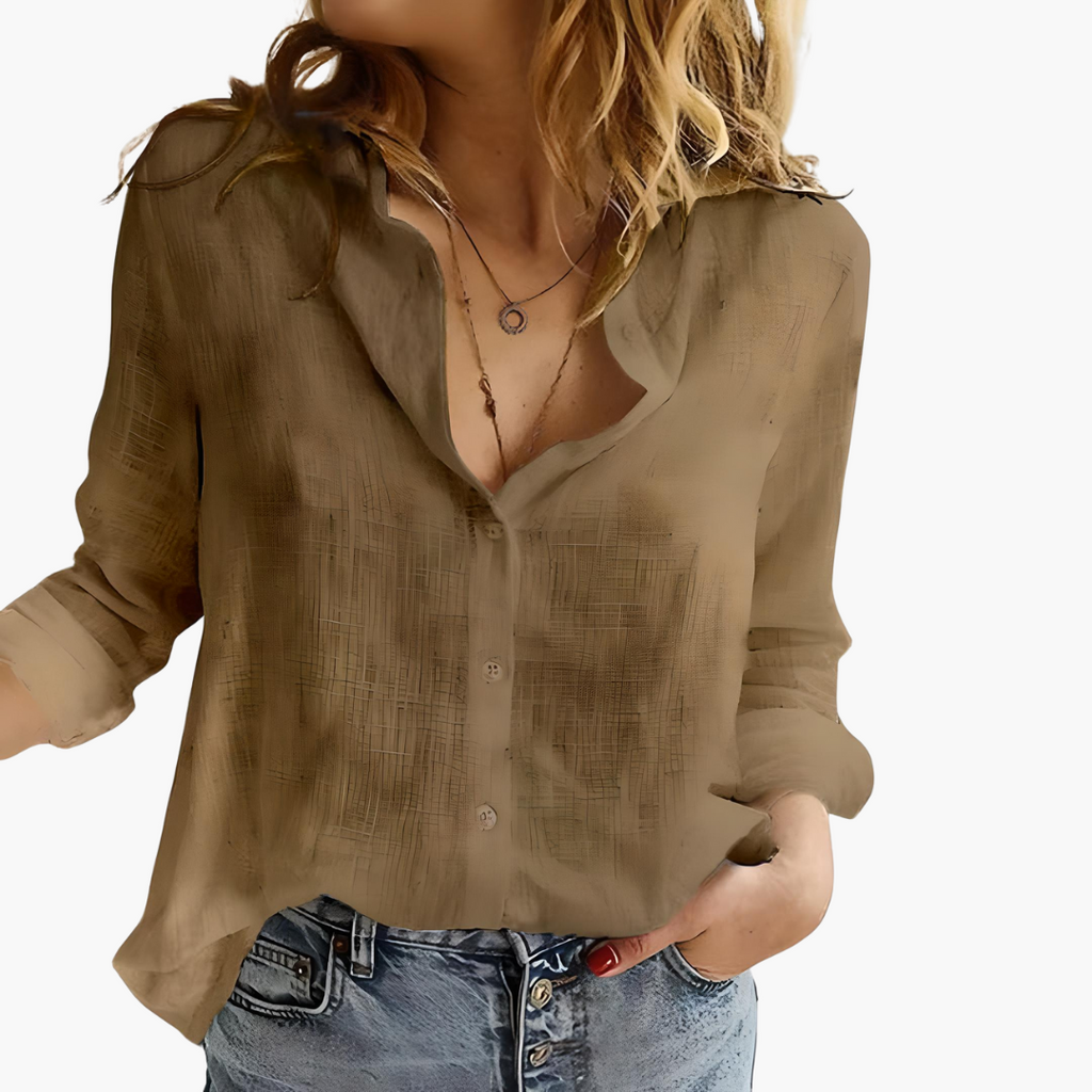 Women's blouse with button placket and collar