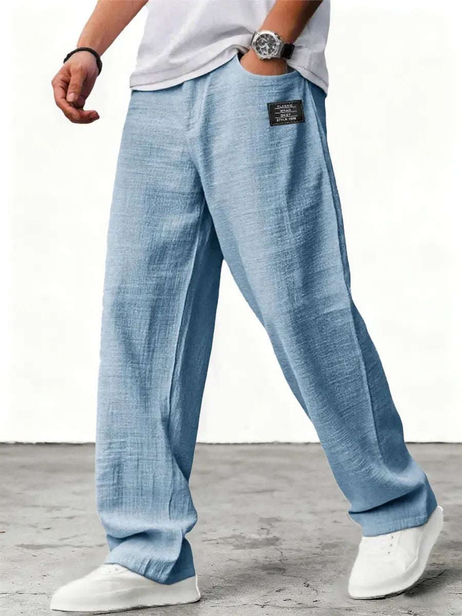 Men's linen pants with wide legs and drawstring | Comfortable fabric pants with a straight cut and practical side pockets
