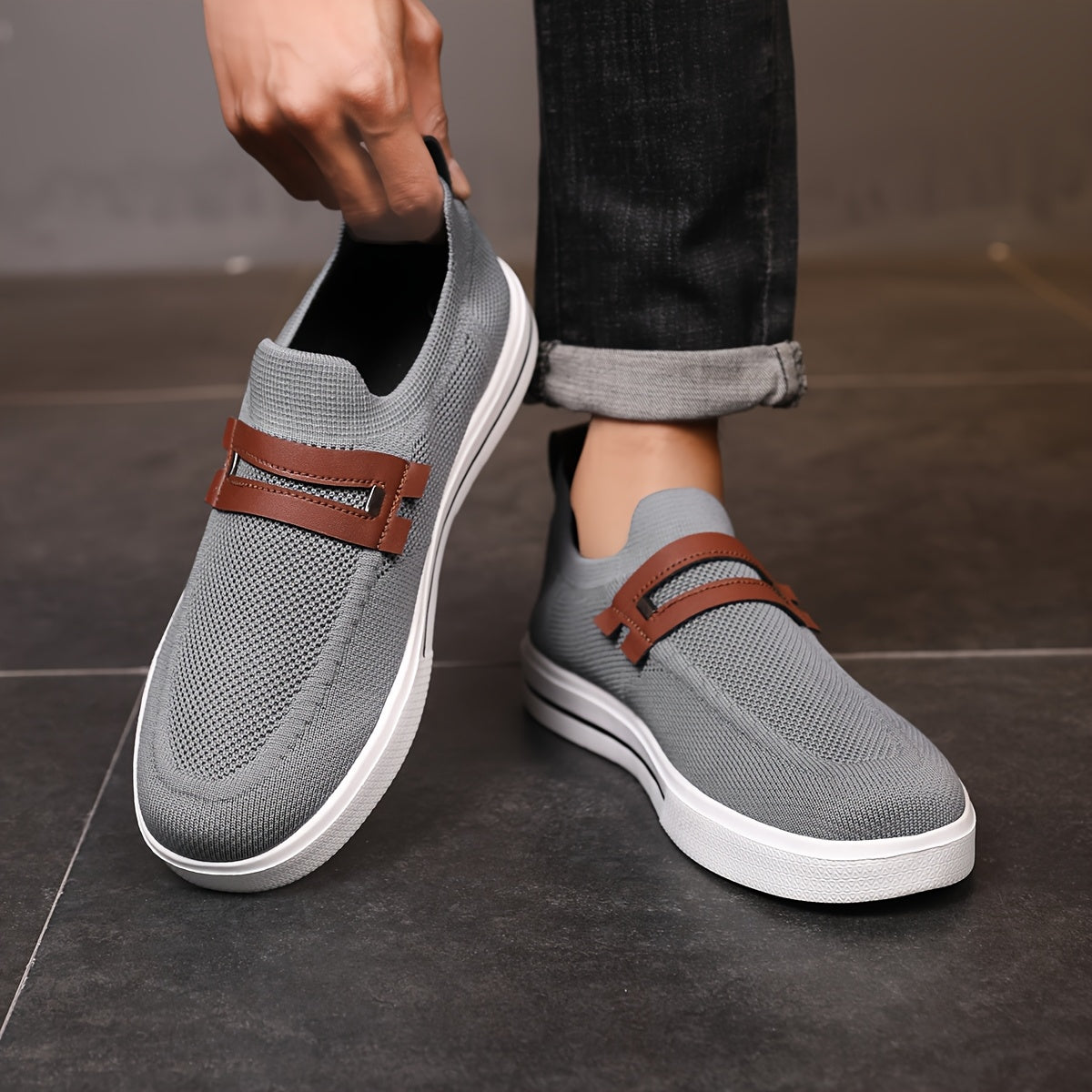 Men's Slip-On Sneakers | Breathable Knit Shoes for Everyday Wear | Lightweight Casual Shoes Without Laces & Comfortable