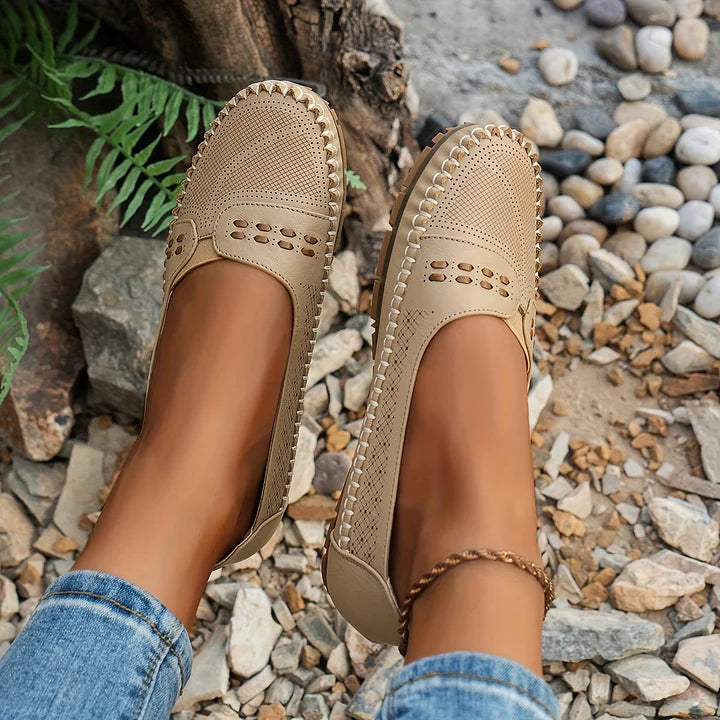 Women's Breathable Slip-On Shoes | Comfortable Slip-On Loafers with Perforated Pattern and Soft Sole for Everyday Wear | Lightweight Loafers