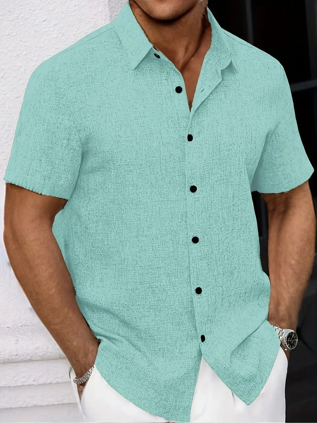 Men's Short-Sleeve Linen Shirt - Lightweight Summer Shirt Made from Linen Blend - Breathable Casual Shirt for Vacation and Everyday Wear