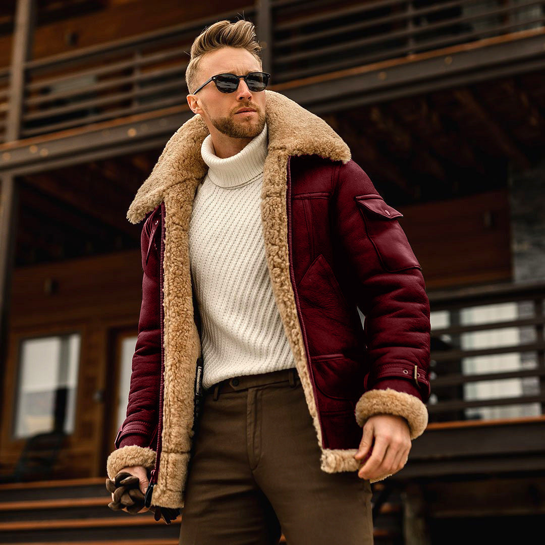 Aviator Jacket for Men in Shearling Faux Leather | Warm Pilot Coat in Synthetic Leather