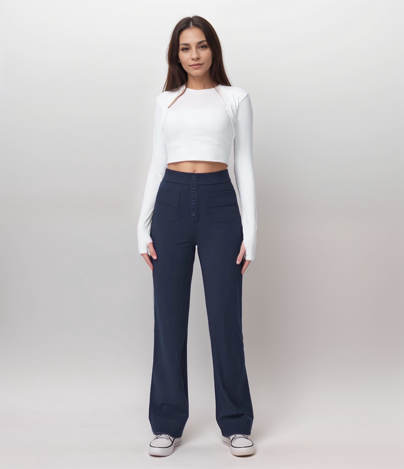 Women's High Waist Pants | Elastic Sculpting Pants with Wide Legs | Comfortable Stretch Pants with Pockets and Shaping Effect