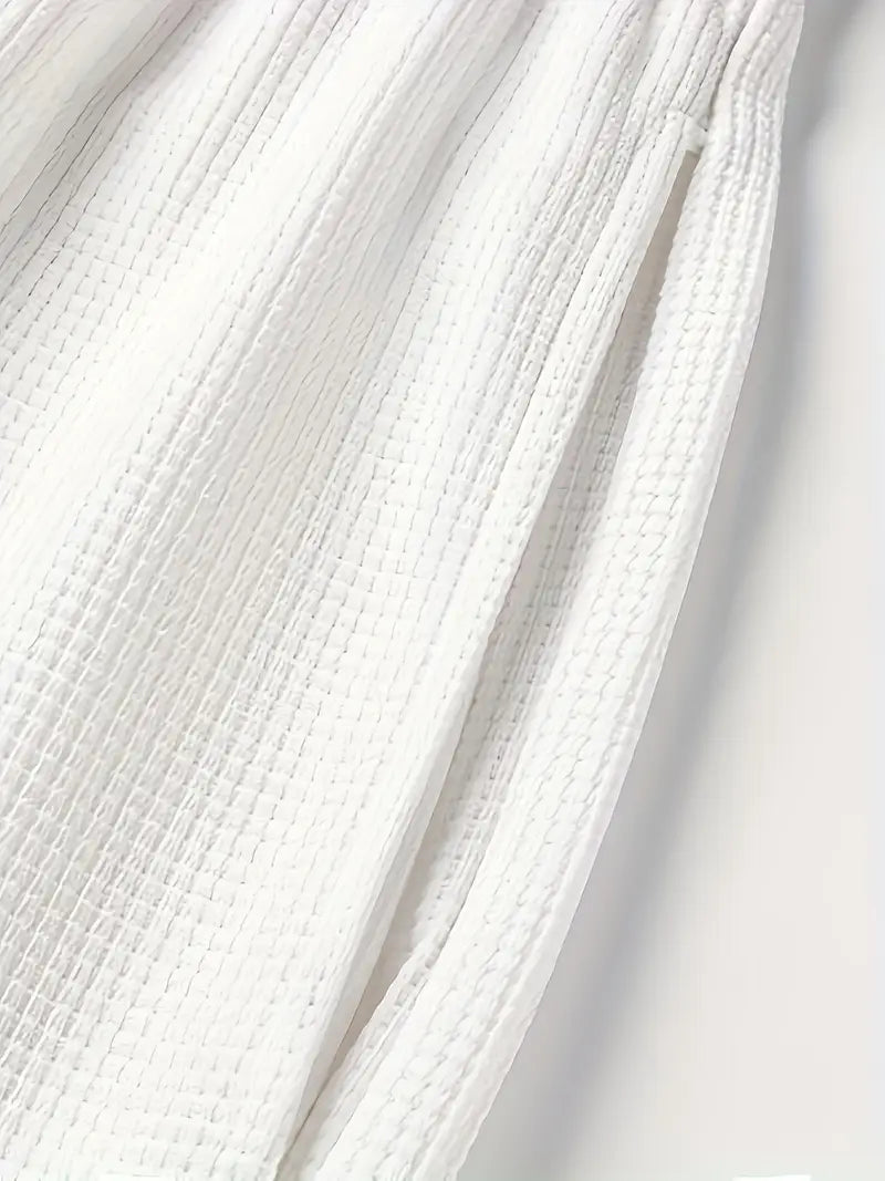 Waffle Knit Set for Men | Short Sleeve T-Shirt and Shorts Two-Piece | Breathable Casual Set with Drawstring | Relaxed Fit