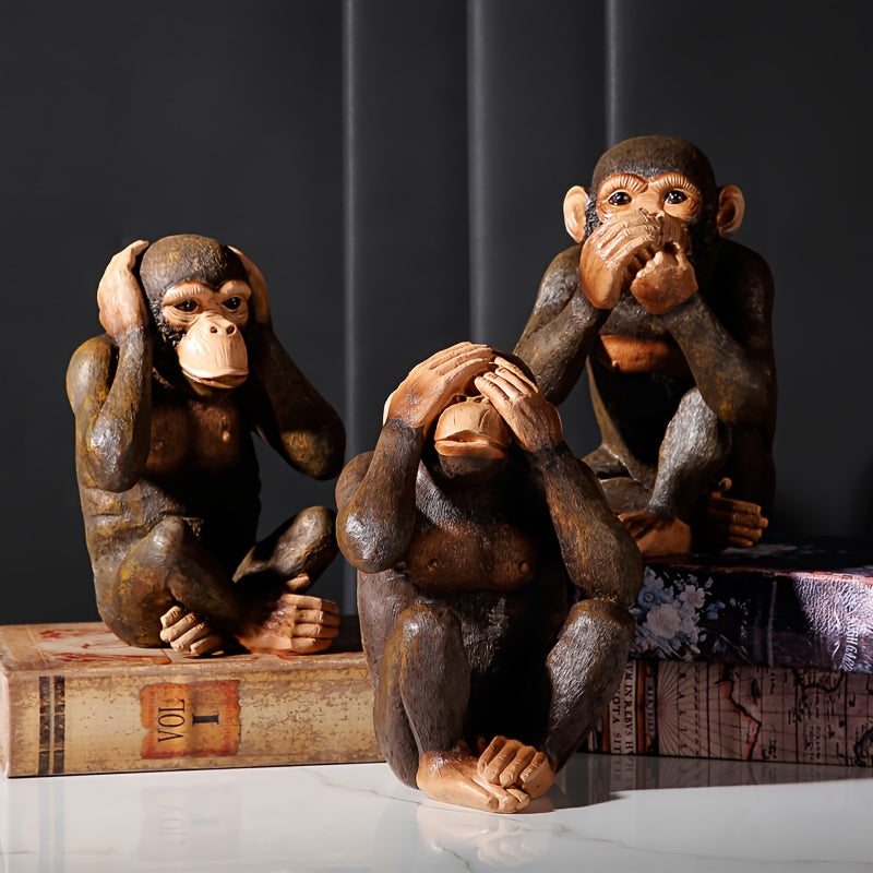 Affenskulpturen Set von 3 Skulpturen – Verspielt und realistisch für dein Interieur